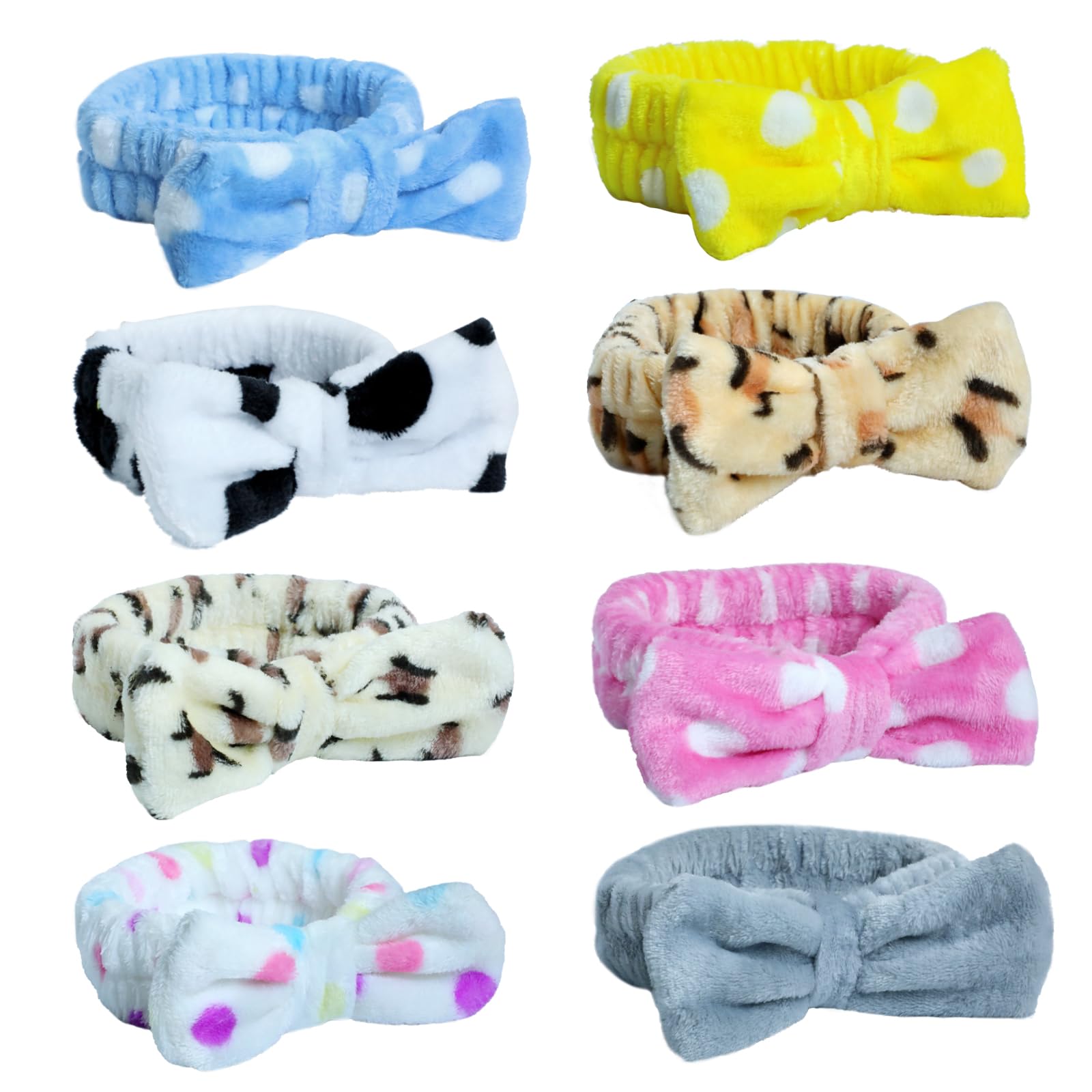 Photo 1 of Gabrella 8 Pcs Spa Headband Soft Bow Hair Band Skincare Headbands, Bow Hair Band Women Facial Makeup Head Band Soft Coral Fleece Head Wraps for Makeup Spa Shower
