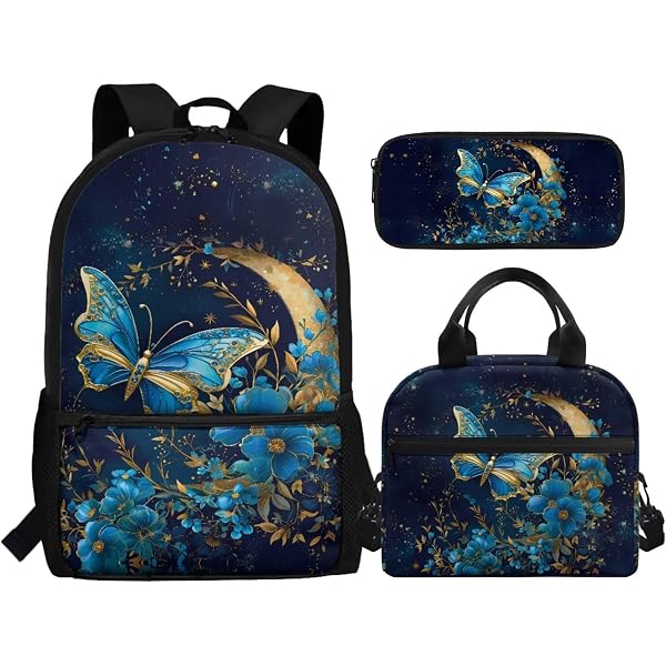 POLERO 4-Piece Butterfly Horse Backpack Set For Girls - Includes Backpack, Lunch Box, Pencil Case & Bottle Cover