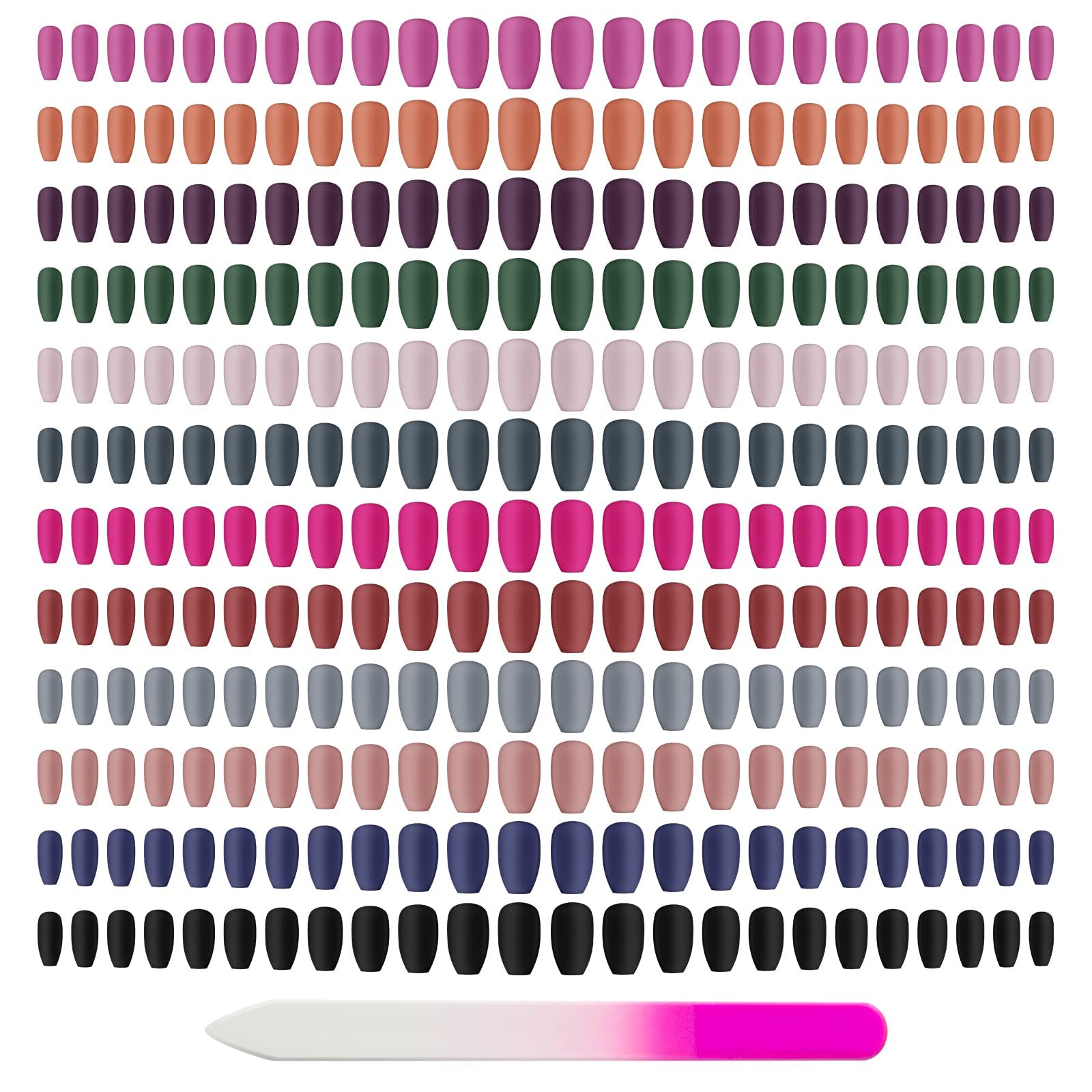 editTime 12 sets/288pcs Solid Colors Matte Acrylic Ballerina Coffin False Nails Full Cover Fake Nails Tips Natural Medium False Nail with a Crystal Nail File (Matte Ballerina) - Image 8