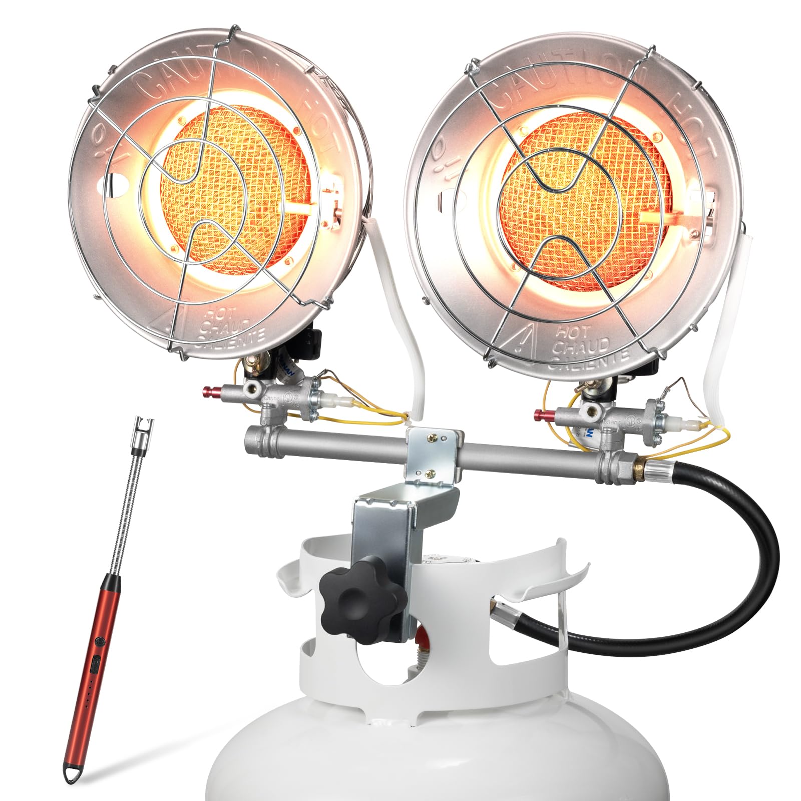 Photo 1 of GasBRUH Double Tank Top Outdoor Propane Heater With a Windproof Lighter, 36000BTU Outdoor Propane Heater With Shut-off Valve and Tip-over Switch for Patio, Backyard, Camping, RV