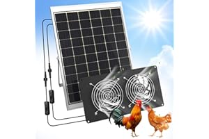 UTFFEDY Chicken Coop Solar Powered Dual Metal Shell Fan Kit, 20W Solar Exhaust Fan IPX7 Monocrystalline Solar Panel Ventilation Air Cooling Fans for Chicken Coops, Greenhouses, Sheds, Dog Houses Plug & Play