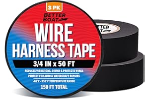 BETTER BOAT 3PK Wire Harness Tape Heat Resistant Tape for Wire Loom Fabric Tape Wire Wrap Hight Temperature Tape Cloth Electrical Tape for Wiring Harness Tape 3/4" x 50 Feet Marine and Felt Automotive Wire Tape
