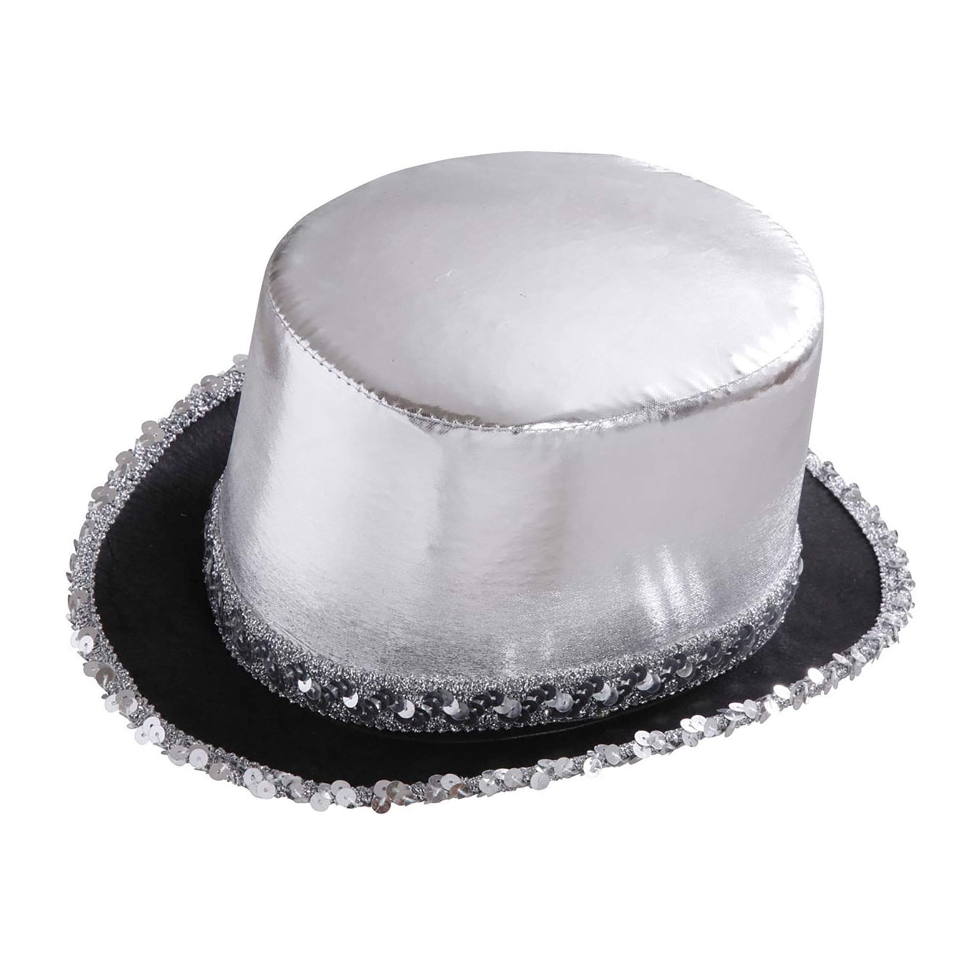 Top Silver Lame With Sequin Trim Felt Top Hats Caps & Headwear for Fancy Dress Costumes Accessory โ image 1