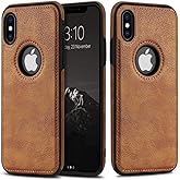 DOGODON Design Compatible with iPhone X & iPhone Xs Case Luxury Leather Business Vintage Slim Non-Slip Soft Grip Shockproof Protective Cover (2018) 5.8 Inch (Brown)