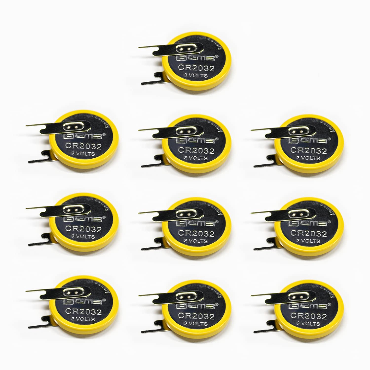 EEMB 10PACK Tabbed CR2032 Battery with Solder Tabs 3V Lithium Battery 2032 Coin Cell Lithium Batteries with PCN Tabs for Sensor Radio Gameboy Battery Replacement