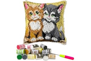 DL-YTG Latch Hook Kits Pillow Cat Crochet Yarn Cushion Colour Pre-Printed Canvas Needlework DIY Pillowcase Hook and Latch Kit Christmas Home Arts Crafts Sofa Decoration 42x42cm/16X16inch