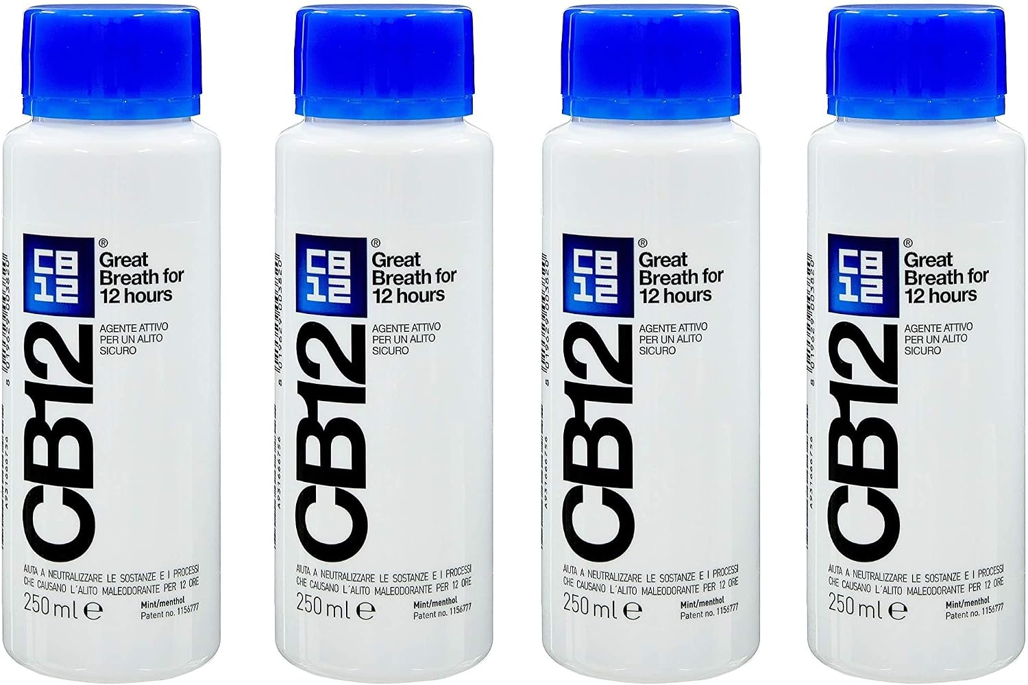 CB12 250ML 4 PACK Mint / Menthol Mouthwash, 250 ml (Pack of 4)