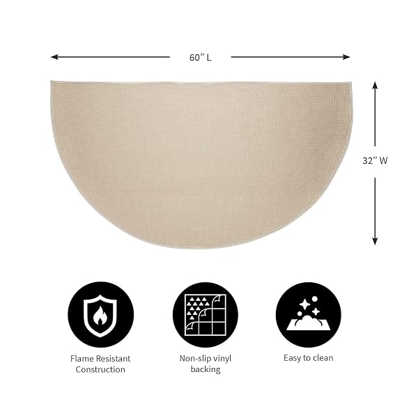 PLOW & HEARTH 32″X60″ HALF ROUND FLAME RESISTANT HEARTH RUG | 2 LAYER FIBERGLASS MAT | PROTECT HARDWOOD/CARPET FROM SPARKS & EMBERS WOOD STOVE (TAN)