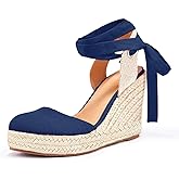 Women's Espadrille Wedge Sandals Closed Toe Lace Up Platform Ankle Wrap Summer Casual Shoes