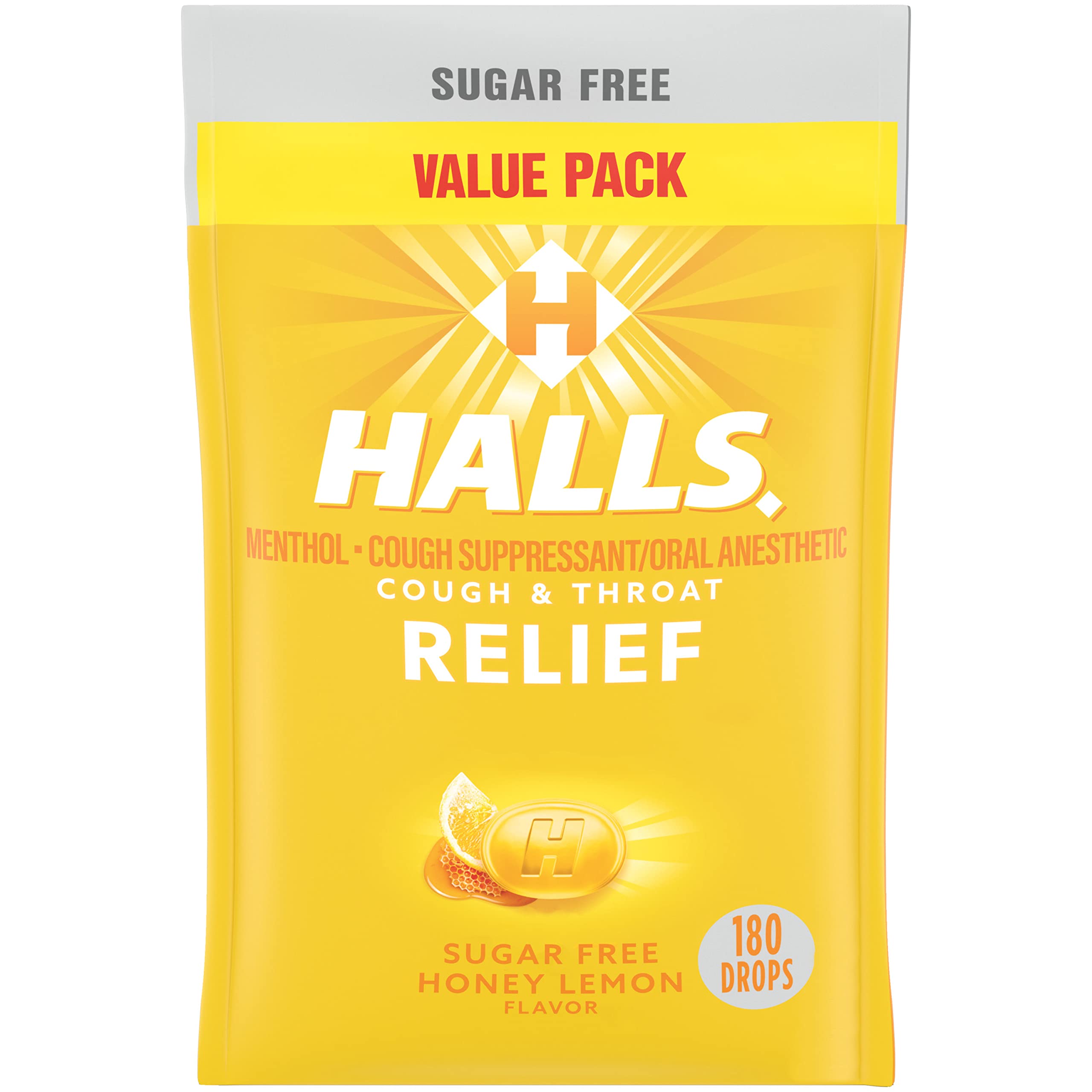 Mua HALLS Relief Honey Lemon Sugar Free Cough Drops, Value Pack, 180