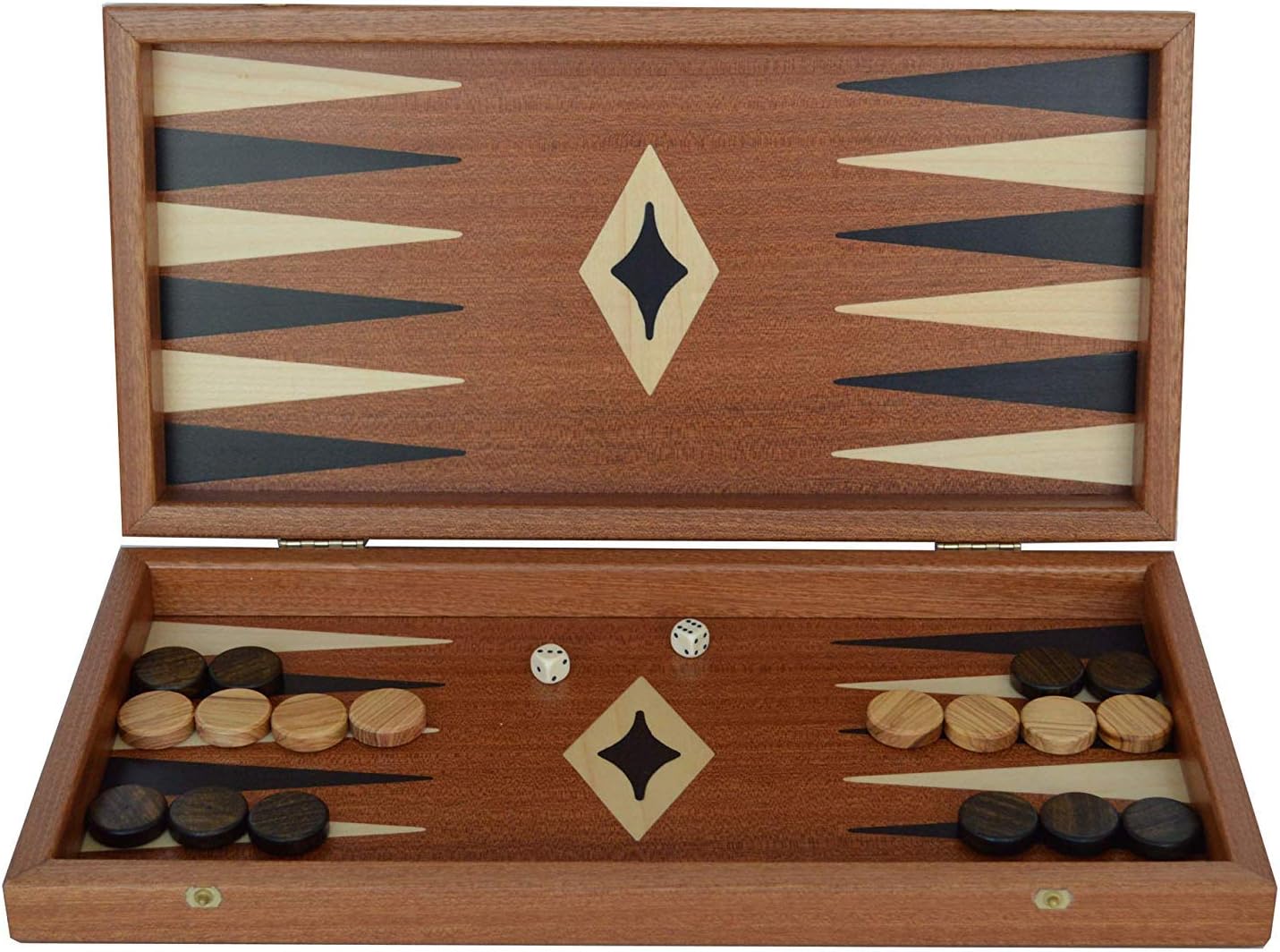 Manopoulos Traditional 15" Mahogany Backgammon Set - Olive Checkers