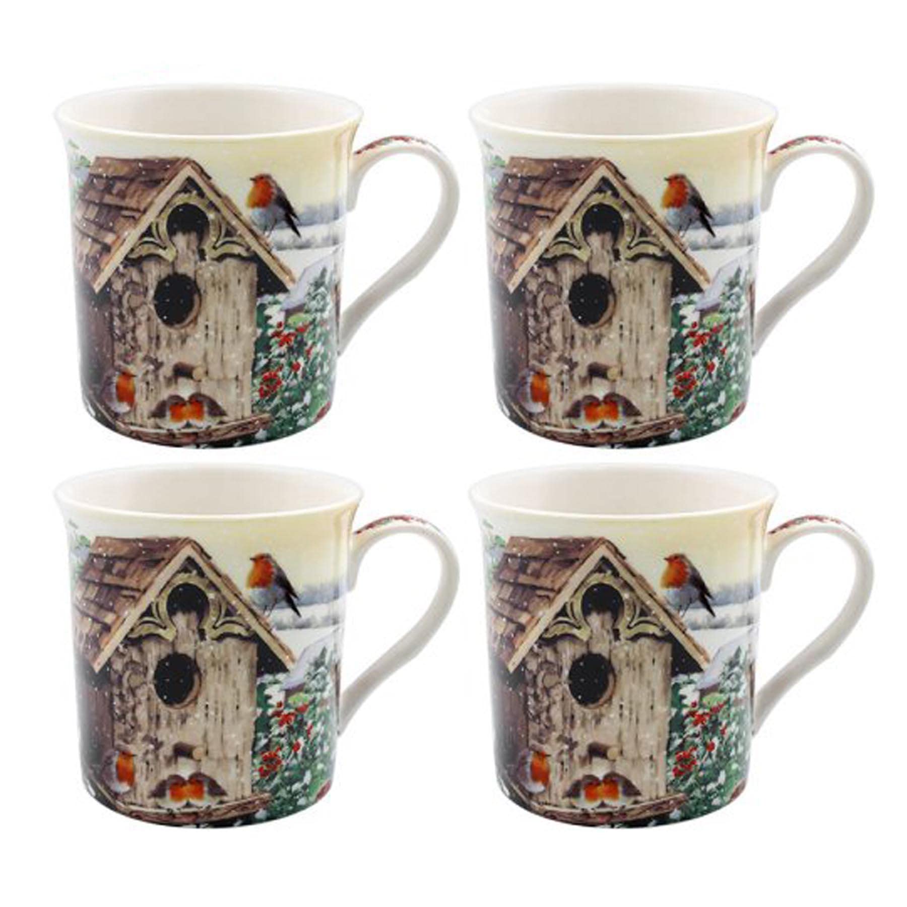 Widdle Gifts Christmas Tableware Set 4 Mugs - Snowy Robin Design 6041