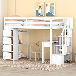 Merax Loft Bed Twin with Desk and Storage
