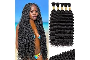 VDZ Human Braiding Hair for Boho Braids 5 Bundles 20 Inch 160g 12A Deep Wave Braiding Hair for Bohemian Knotless Braids 100% Unprocessed Brazilian Virgin Bulk Hair Extensions No Weft Natural Color