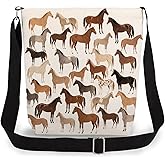 LiuenMgg Horses Print Canvas Crossbody Bag, Adjustable Strap Lightweight Purse with Top Zipper & Inner Pocket, Daily Shoulder Bag Gift for Women