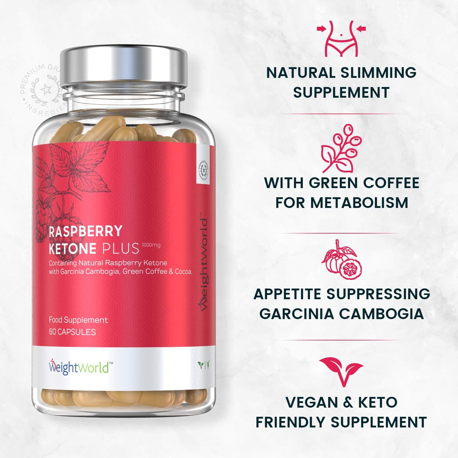 Raspberry Ketone Plus 4280mg, 180 Vegan Capsules, with Apple Cider Vinegar, Vitamin C, Caffeine & Green Tea, 3 Months Supply - Image 4