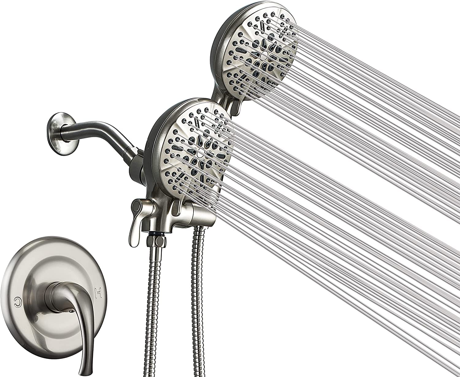 AUKTOPT Shower Faucet Set with Valve, High Pressure 3-way Water Diverter Shower Trim Kit 48-Function Brushed