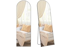 SONGMICS Full Length Mirror, 63 x 20 Inches, Arched Full Body Mirror with Stand, Aluminum Alloy Frame Floor Mirror, Tempered Glass, for Bedroom, Living Room, Cloakroom, Ink Black ULFM031B01