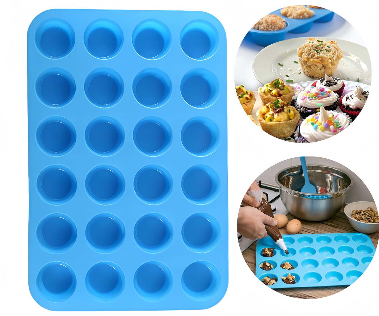YIAGUN Mini Muffin Tray 24 Cup Silicone Muffins Pan, Non-Stick Cupcake Tin, Silicon Mould Bakeware, Reusable Baking Case for Mini Mince Pie, Cupcakes, Dishwasher Safe, 34 x 23 x 2.5 cm (1 Pack)