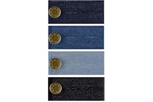 TKYPZY 4 Pieces Denim Waist Extenders Button for Pants Jeans Trousers Skirt Adjustable Waistband Extender with Metal Button for Women Men Black Blue Dark Blue Light Blue Button Extender Set (Assorted Colors)