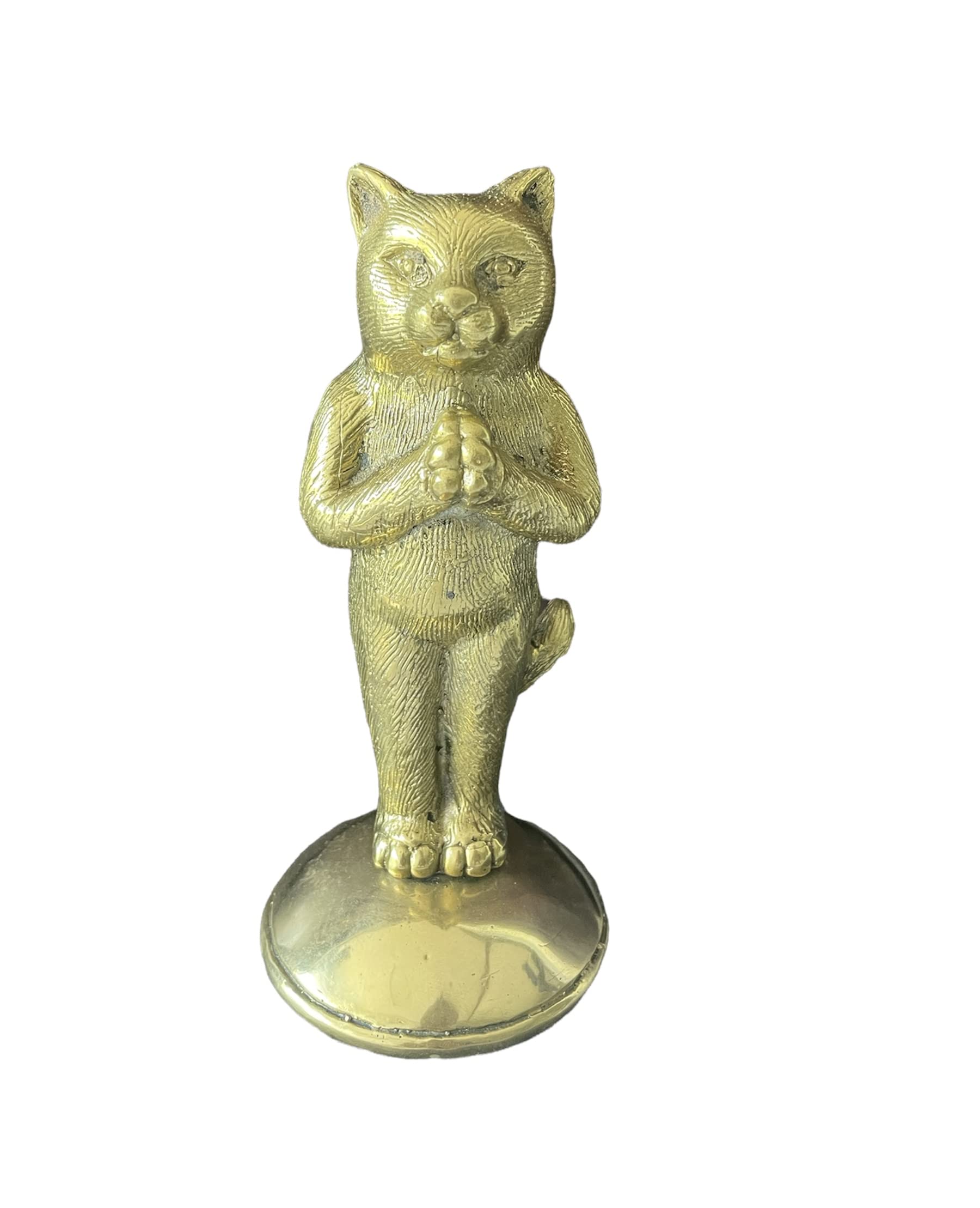 Voice of source Brass praying cat figure home decor altar piece art sculpture yogi cat (Both legs)