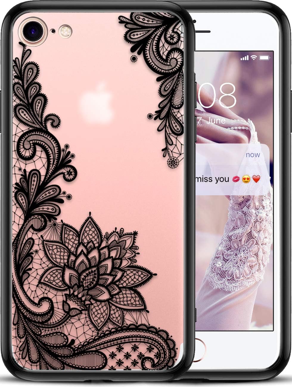 Matte Slim Case with Full Camera Protection (Camera Cover), Lace Flower Design on Hard Back for Women, Girls (for iPhone 8/7/SE)