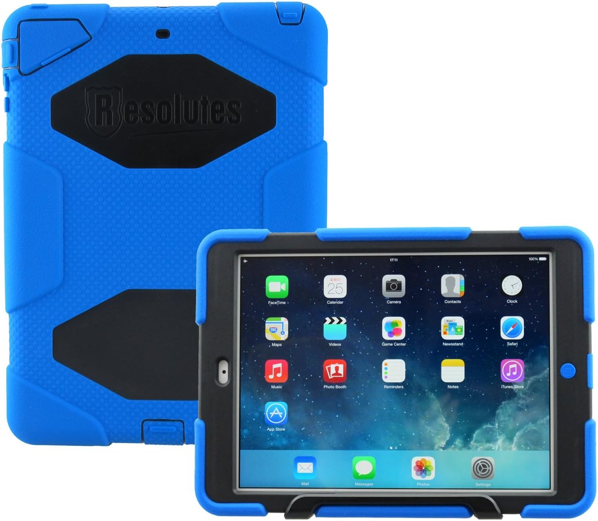 Winpartner Original iPad Air (1st gen) Military Case Cover Heavy Duty Tough Armor Silicone Rubber Bumper with Stand & Screen protector (Blue/black)