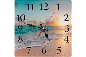 Britimes Wall Clock, Square Non-Ticking Silent Battery Operated Clock 12 Inch, Sea Beach Blue Sky Sand Home Decor for Living Room, Bathroom, Bedroom, Kitchen, Office or School