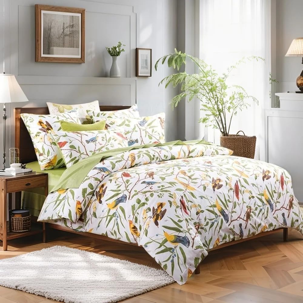 USTIDE Rustic Flower Bird Bedding Set 3 Pieces King Duvet Cover Set Elegant Luxurious 800 Thread Count Quilt Cover Set with 2 Pillowcases — image 1