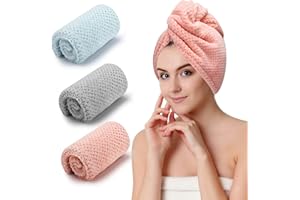 CZZXI 3 PCS Microfiber Hair Towel, Hair Wraps for Women Wet Hair, Fast Drying Hair Turban, Anti Frizz Head Towels Wrap for Curly Hair (Grey, Pink, Blue)