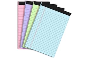 MUIANG Note Pads Colored Legal Pads 5x8 College Ruled Notepad 4 Pcs Colored Legal Pad 30 Sheets Note Pad 80gsm Perforated Lined Paper Pads Purple,Pink,Blue,Green Small Writing Pads for Office, School, Home