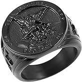 HZMAN St. Michael San Miguel The Great Protector Archangel Defeating Satan Figurine Stainless Steel Amulet Ring
