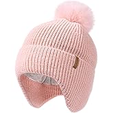 Camptrace Toddler Baby Winter Hat Warm Fleece Lined Knit Kids Hat with Earflap Infant Newborn Pom Beanie Knit Cap Girls Boys