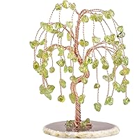 mookaitedecor Peridot Crystal Tree Tumbled Stones, Geode Agate Slices Base Money Tree Decoration for Wealth and Luck 5.7"-6.7