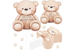 Burbell 50 Pcs Baby Shower Party Favors for Guests Bear Shaped Plastic Fans Gender Reveal Baby Shower Party Supplies for He or She Baby Shower Return Gifts