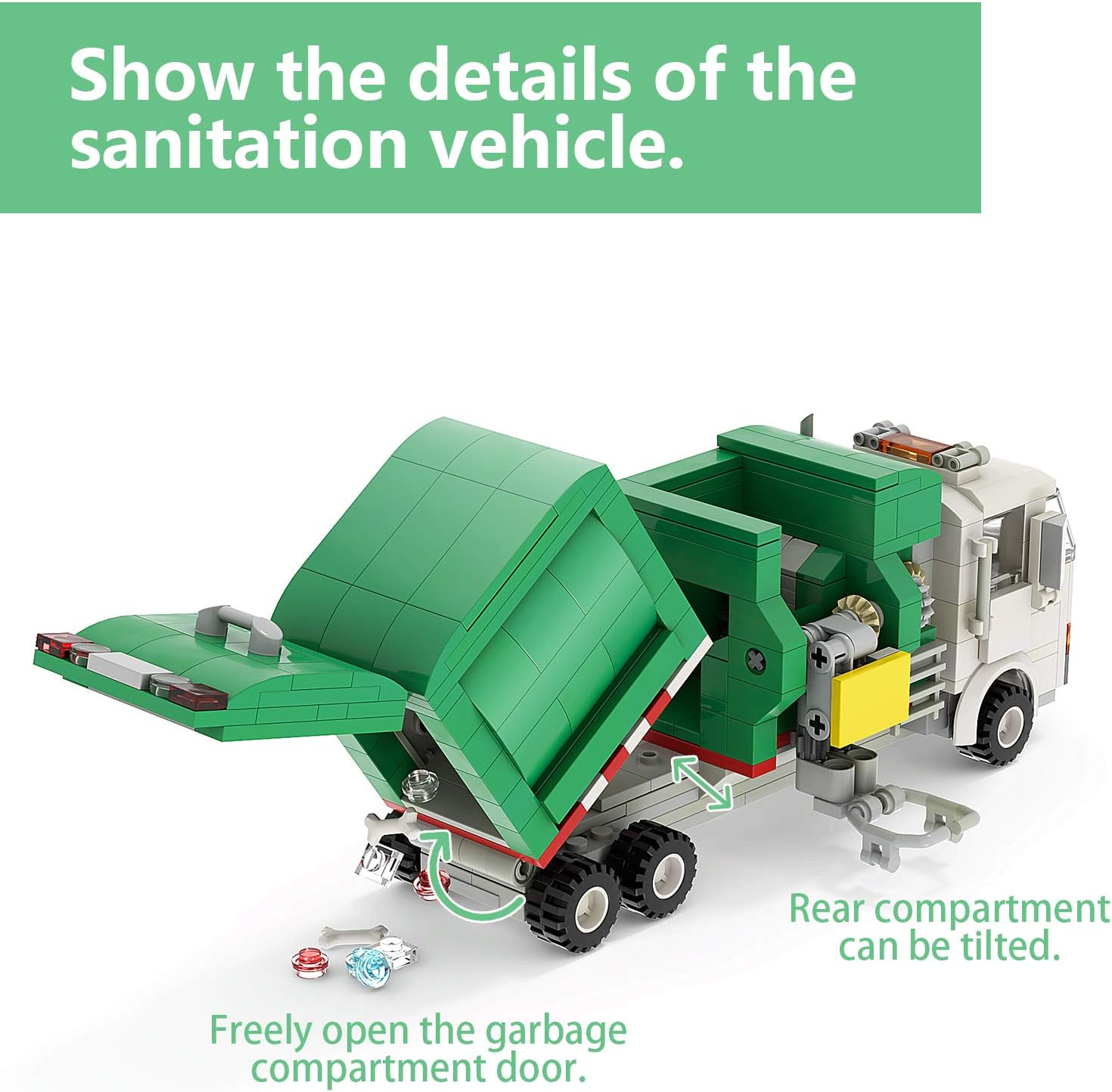 TENHORSES Garbage Truck Toys Building Kit - Garbage Truck Model Building with 3 Trash Cans + Recyclable System, Creative Building Bricks Toy for Boys, Vehicles Building Block Gift for Kids(379 Pcs): Toys & Games