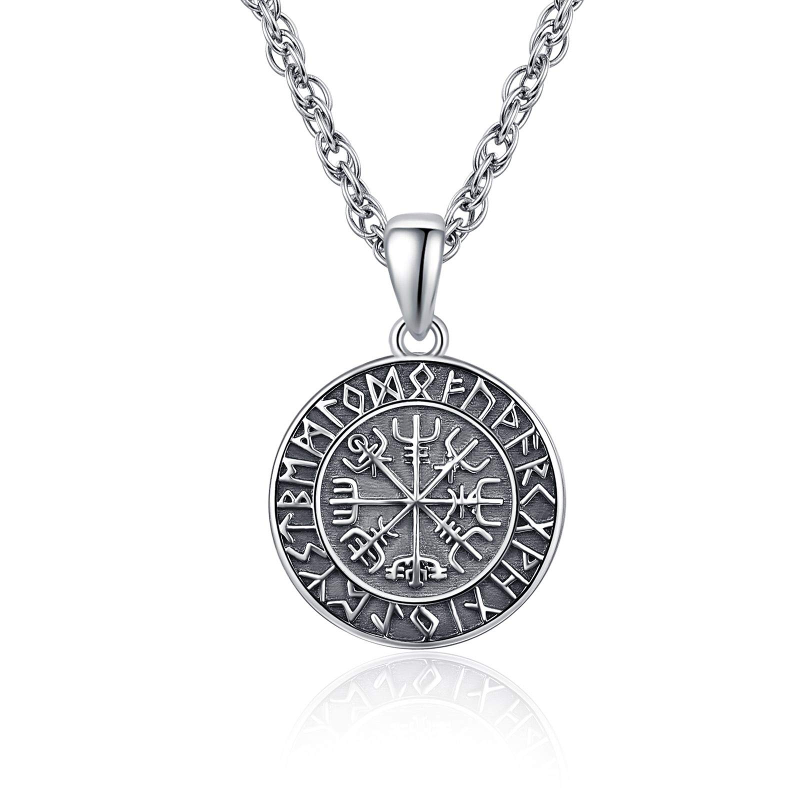 KINGWHYTE Viking Jewellery for Men 925 Sterling Silver Vegvisir Pendant Viking Rune Amulet Necklace Compass Jewelry Birthday Gifts for Father Son — image 1
