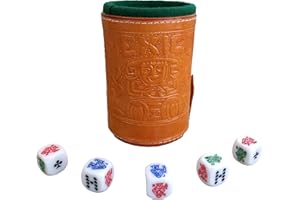 MARQUEZ Cup Poker dice Game Set with Cup Leather Lined (cubilete)…Honey