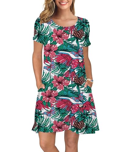 Floral Maxi Dress Women Tunic Pineapple T Shirt Dresses Swing