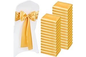 VEVOR Satin Chair Sashes Bows, 100PCS Chair Ribbon Ties Back Sash, 7 x 108 inch, Gold Wedding Reception Decoration, for Weddi