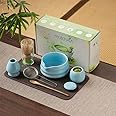 MatchAiA 6 Pcs Matcha Set - Ceramic Bowl with Spout, Matcha Whisk with Holder, Tea Powder Canister, Sifter and Spoon, Complete Kit for Traditional Matcha, Modern Lattes, and Tea Ceremonies (Blue)