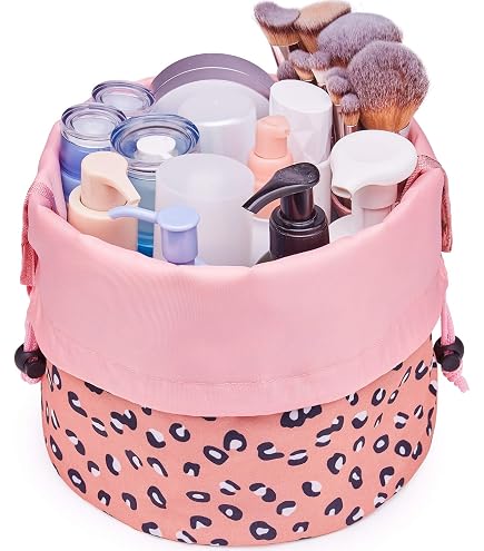 Barrel Drawstring Makeup Bag Large Travel Makeup Bag,Portable Large Capacity Cosmetic Bag Toiletry Organizer for Travel Accessories Make Up Essentials and Hair Product,Gifts for Women (greyish blue) : Beauty & Personal