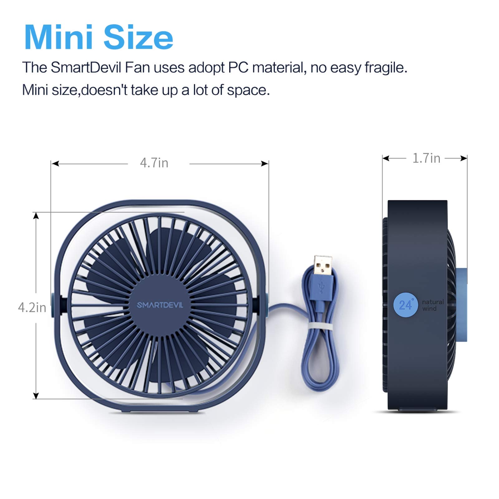 SMARTDEVIL Small Mini USBDeskFian(Navy Blue)