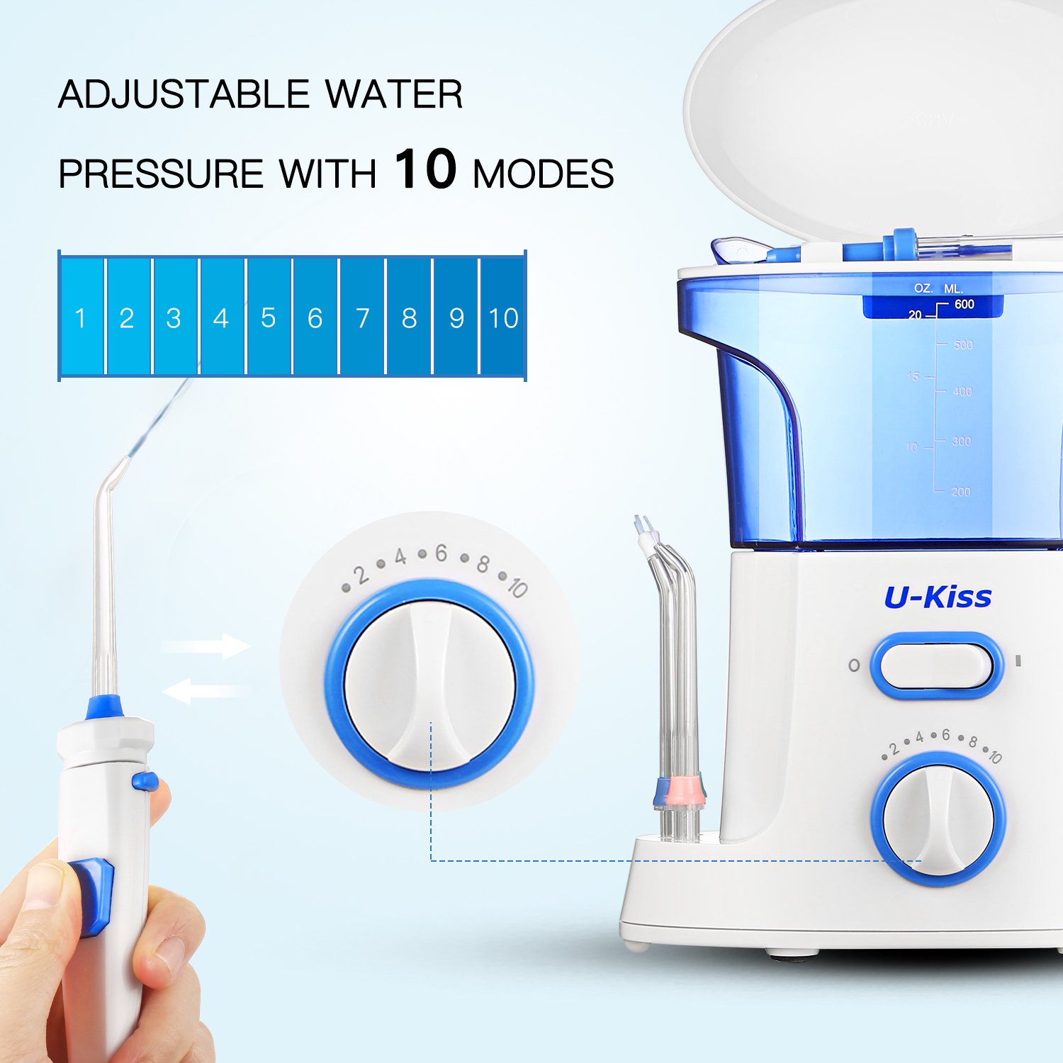 Water Dental Flosser, Dental Care Oral Irrigator with 10 Pressure Settings and 7 Interchangeable Nozzles for Deep Cleaning Between Teeth, Gumline, Braces and Bridges, Leak-Proof Electric Quiet Design