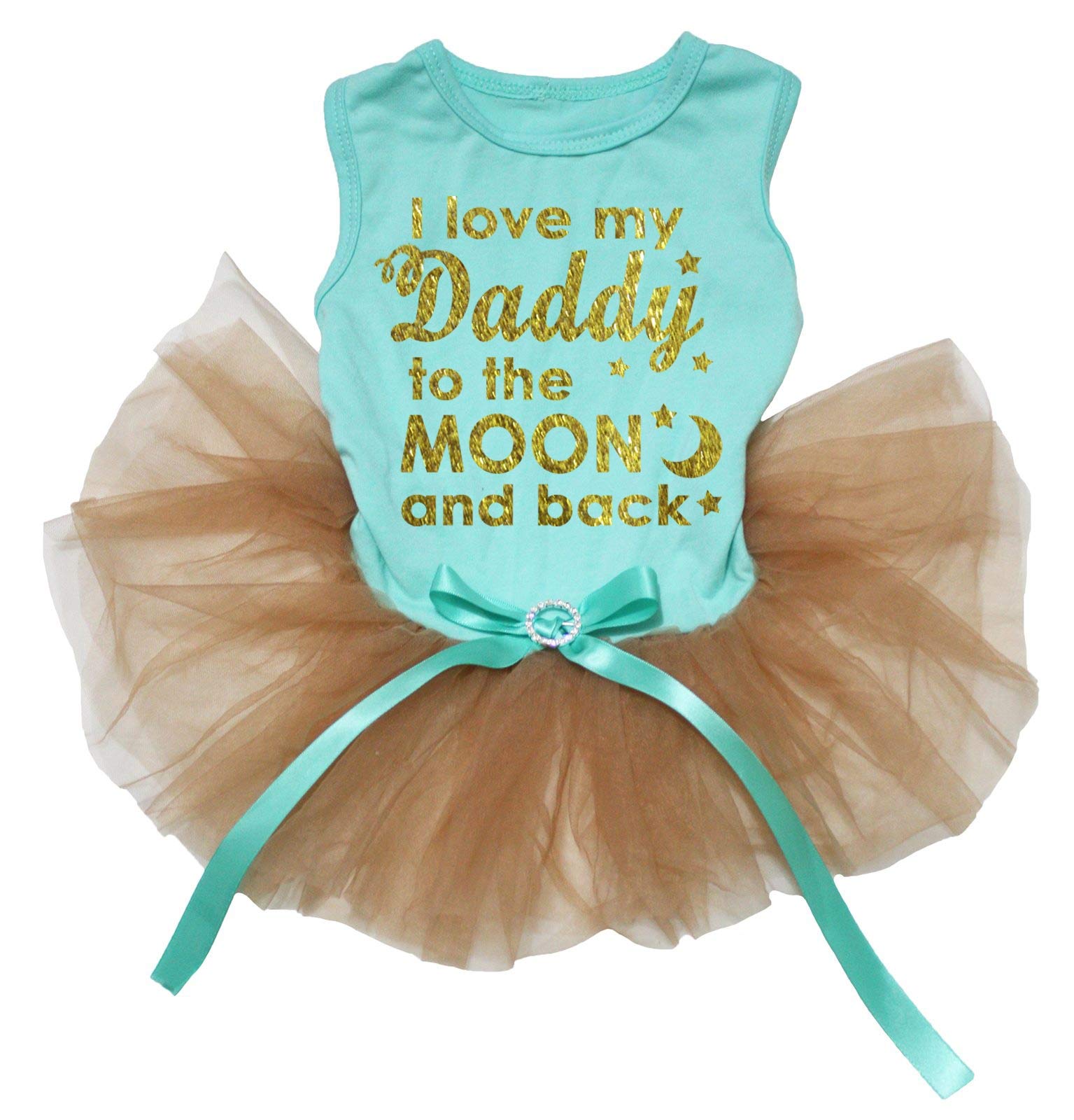 Petitebella I Love My Daddy to The Moon and Back Puppy Dog Dress (Aqua Blue/Gold, Medium)