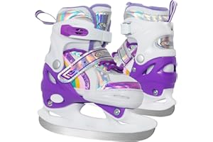 BASYNOL Nattork Adjustable Ice Skates,Soft Padding and Reinforced Ankle Support Ice Skates for Kids,Boys and Girls,Gray Blue Lace-Up Fun Hockey Skate,S,M,L,XL