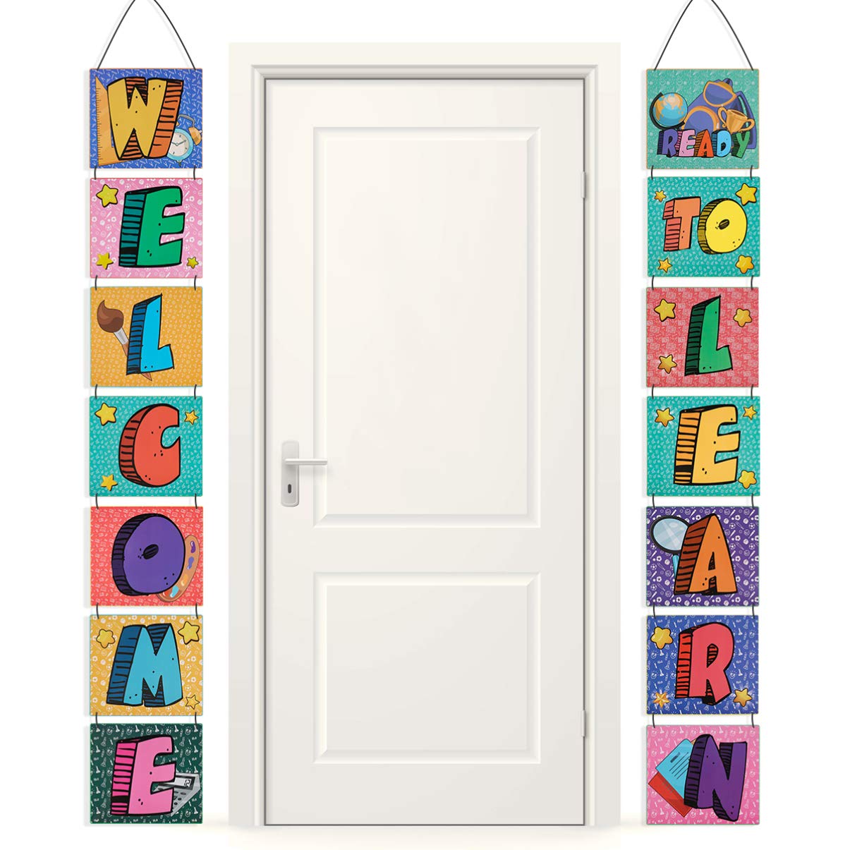 Welcome Banner Decorations Back to School Door Sign Party Supplies for First Day of School & Classroom Decoration 9.8 x 11 inch