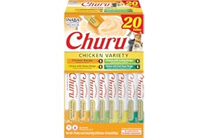 INABA Churu Cat Treats, Grain-Free, Lickable, Squeezable Creamy Purée Cat Treat/Topper with Vitamin E & Taurine, 0.5 Ounces E