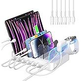 SooPii Premium 6-Port USB Charging Station Organizer for Multiple Devices, 6 Short Charging Cables and One Upgraded i-Watch C