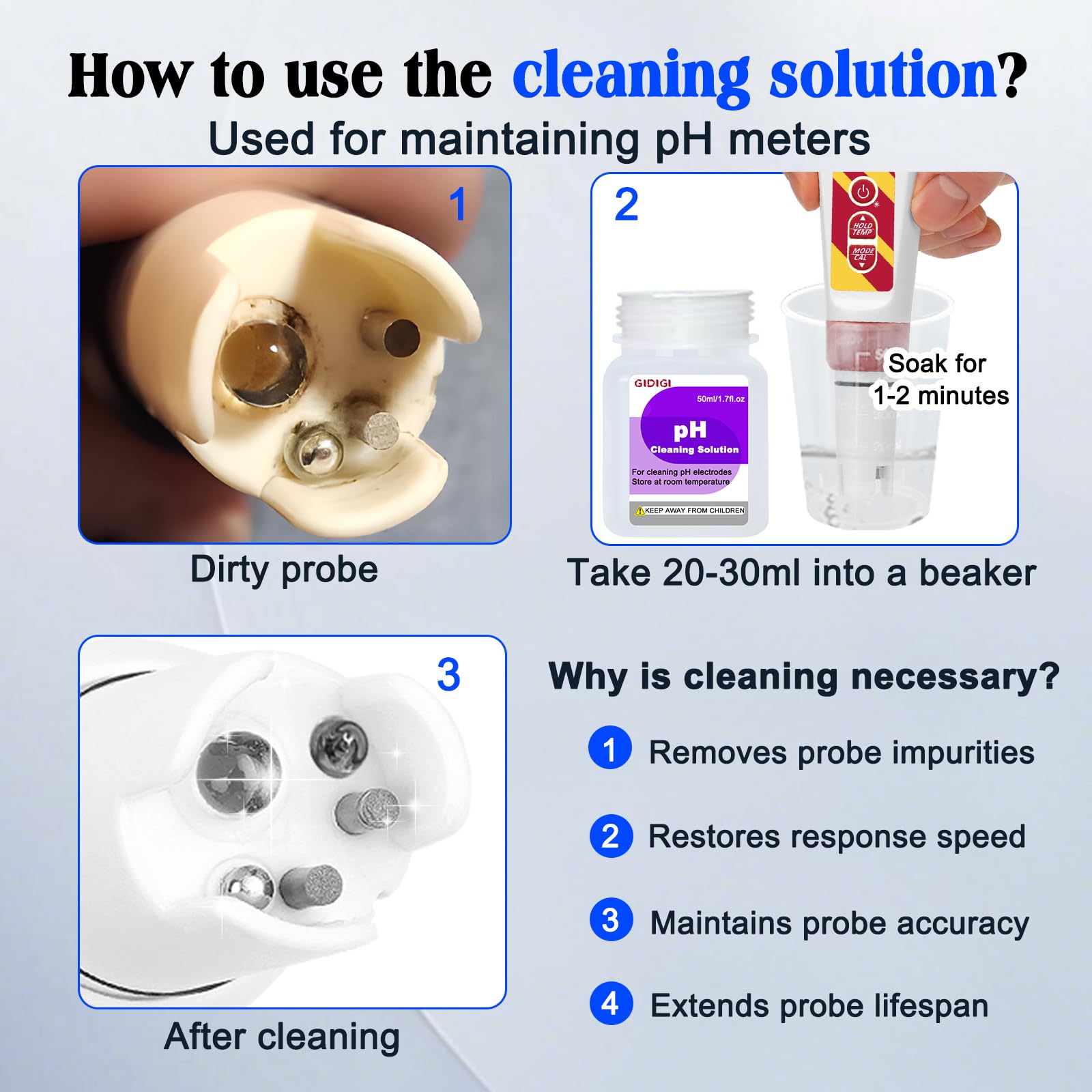 pH Calibration Solution Kit (4,7,10 Buffer Solution) & Electrode...